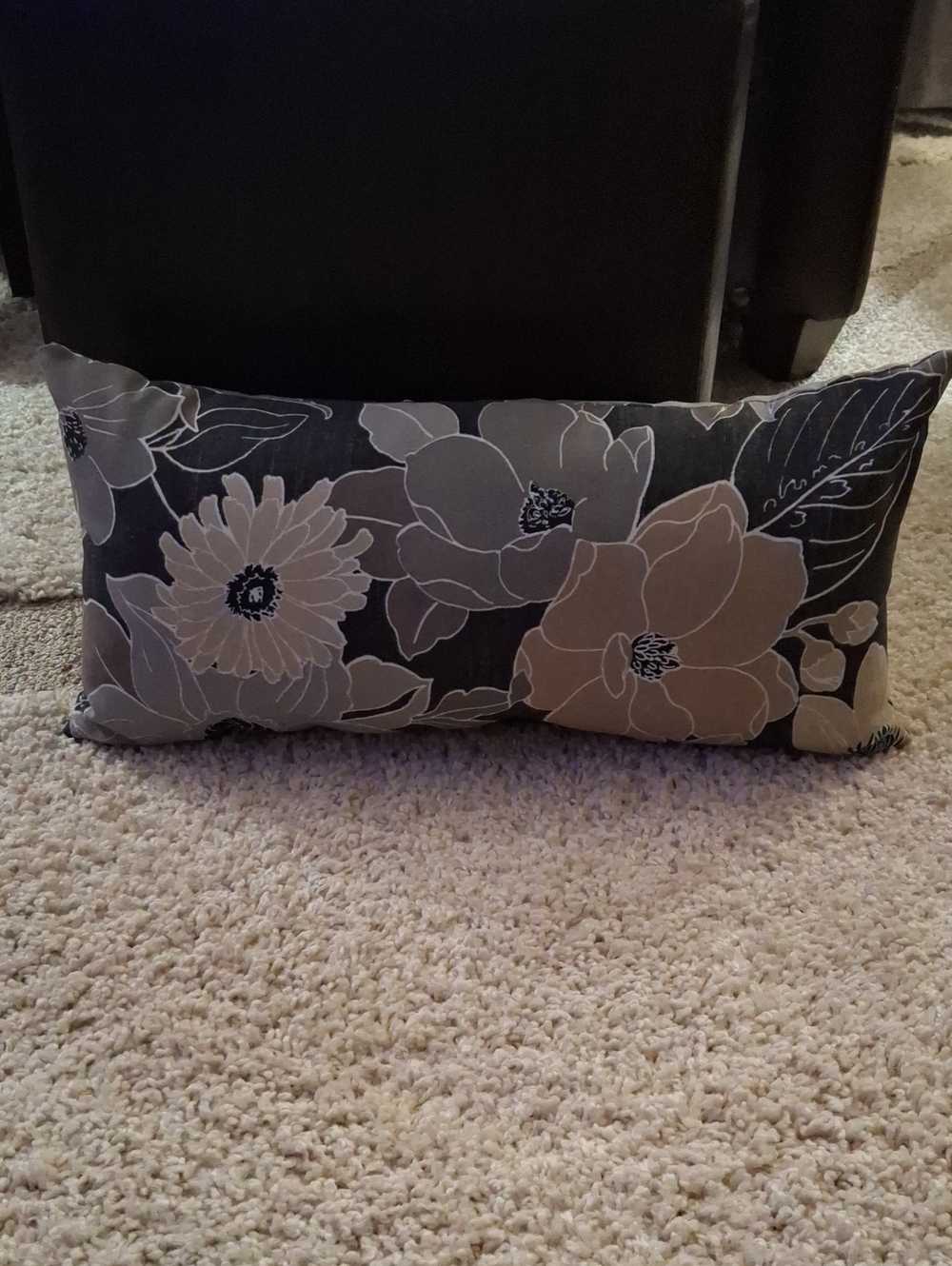 Floral Lumbar Accent Pillow in Gray and Cream